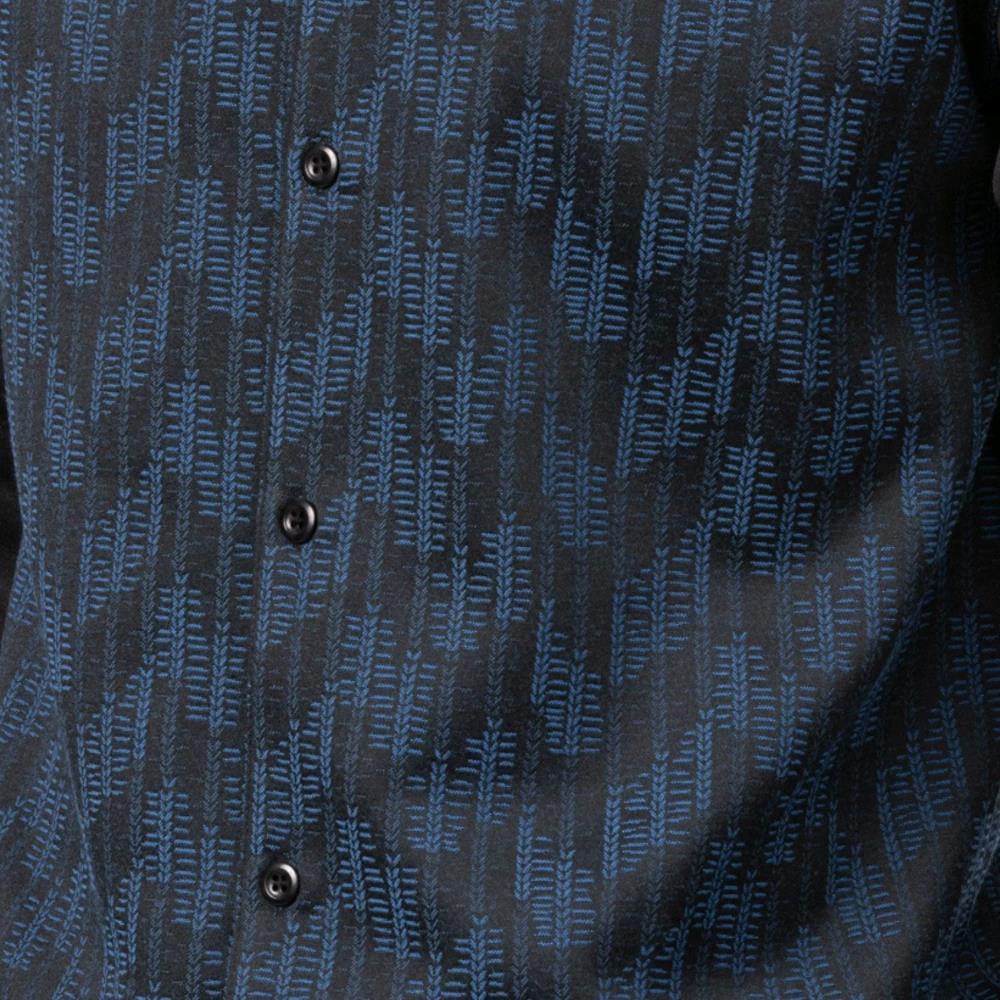 Close-up of a solid button on the long-sleeve top of the Montique Men's Long Sleeve Walking Suit in Black And Blue.