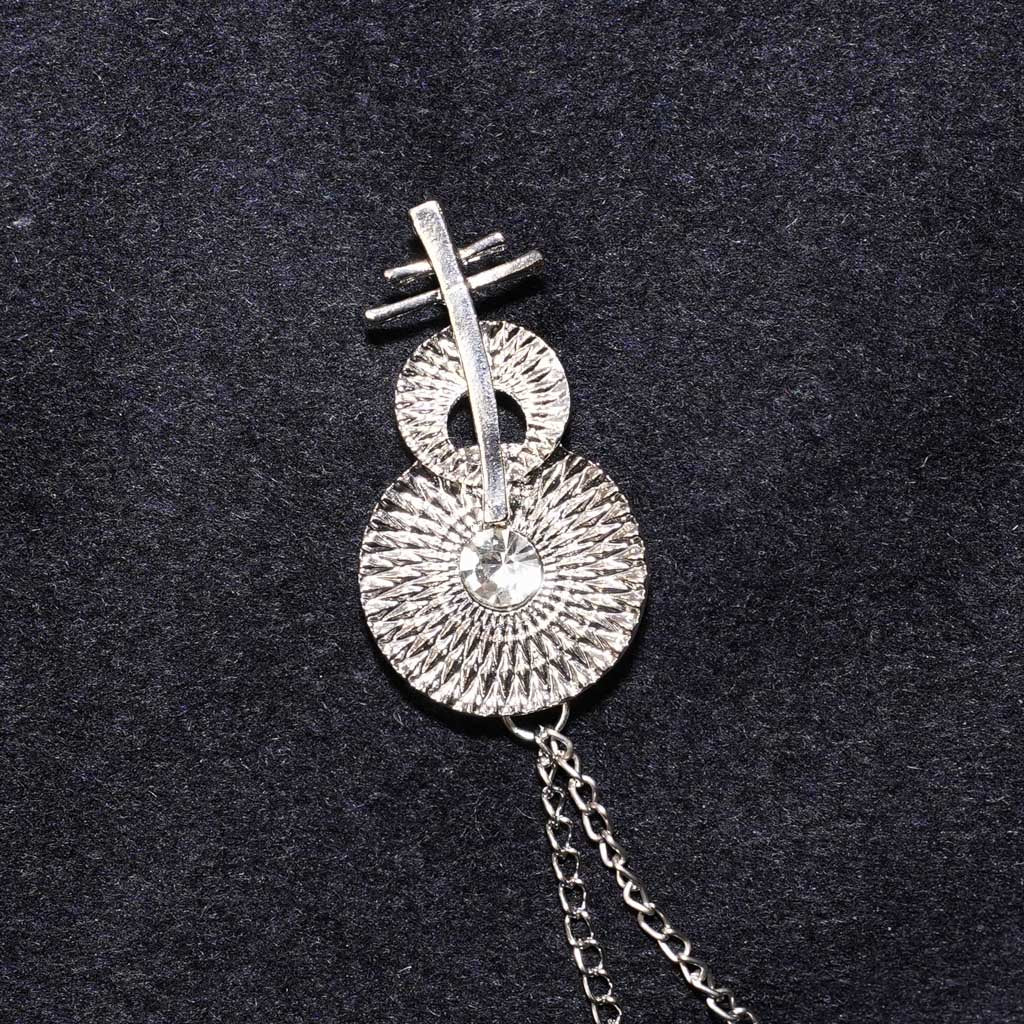 Silver Plated Rhinestone Diamond Double Chain Brooch