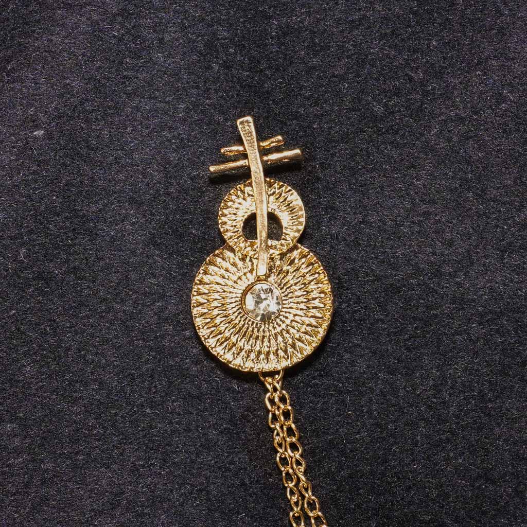 Gold Plated Rhinestone Diamond Double Chain Brooch