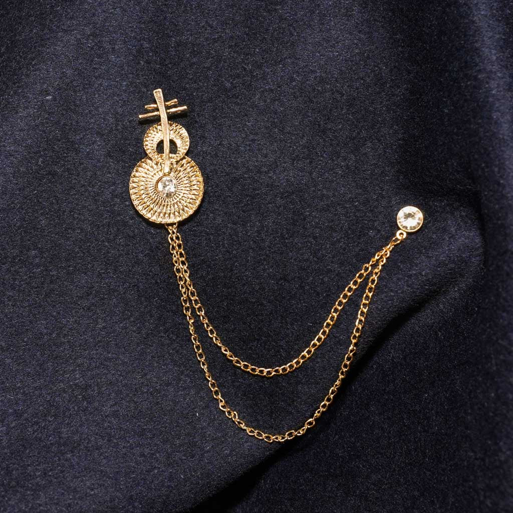 Gold Plated Rhinestone Diamond Double Chain Brooch