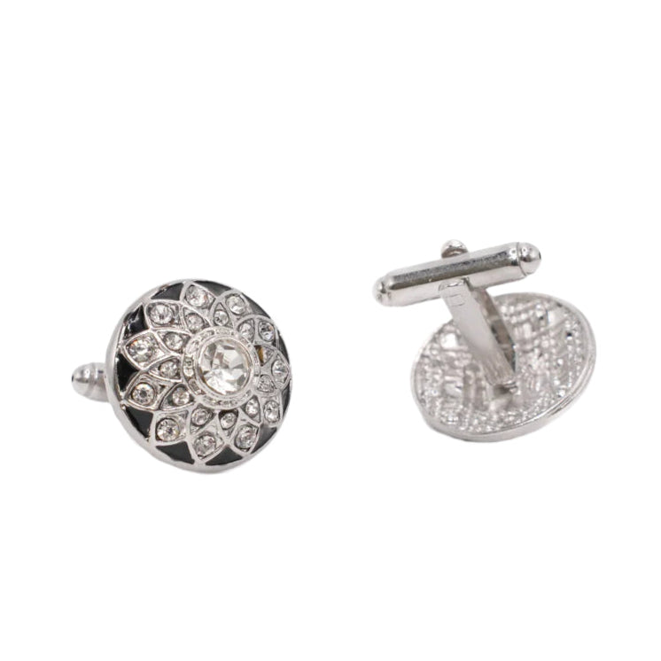 Round Floral Rhinestone Diamond Cuff Links