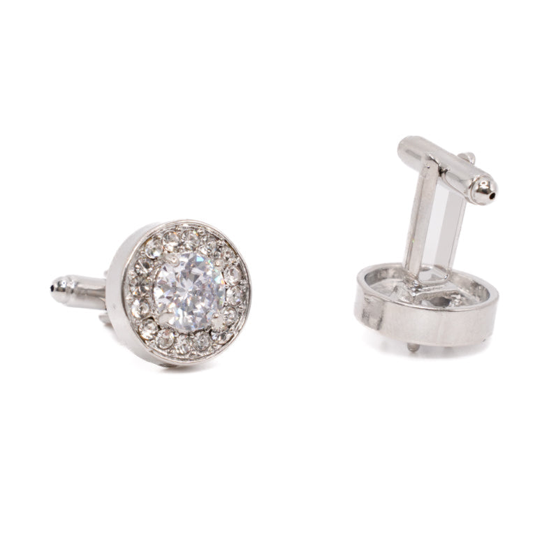 Round Rhinestone Diamond Cuff Links