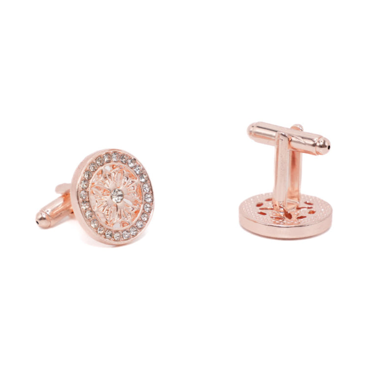 Round Rose Gold Floral Cuff Links