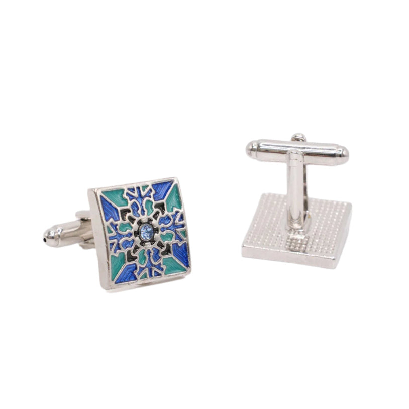 Square Blue Turquoise Enamel Cuff Links