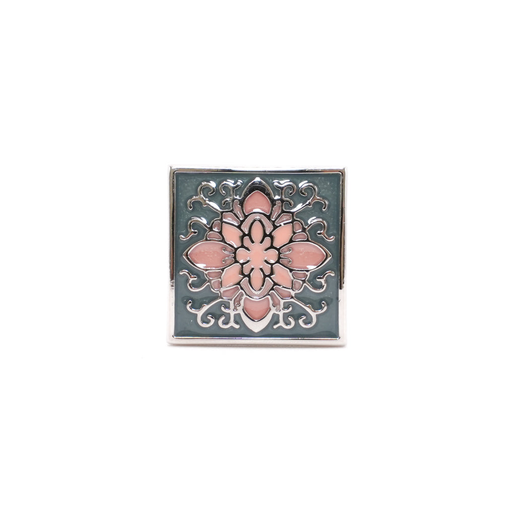 Square Pink Floral Cuff Links front view