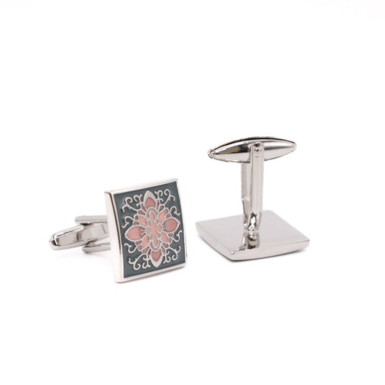 Square Pink Floral Cuff Links