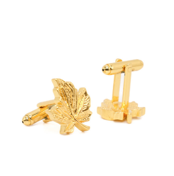 Gold-Plated Maple Leaf Design Cuff Links