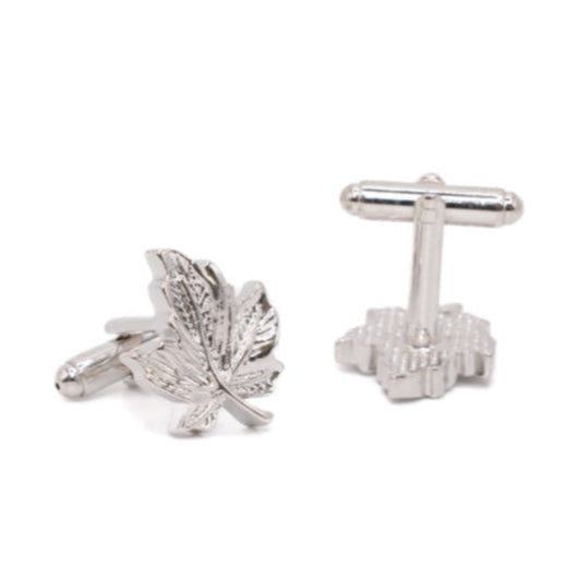 Silver-Plated Maple Leaf Design Cuff Links