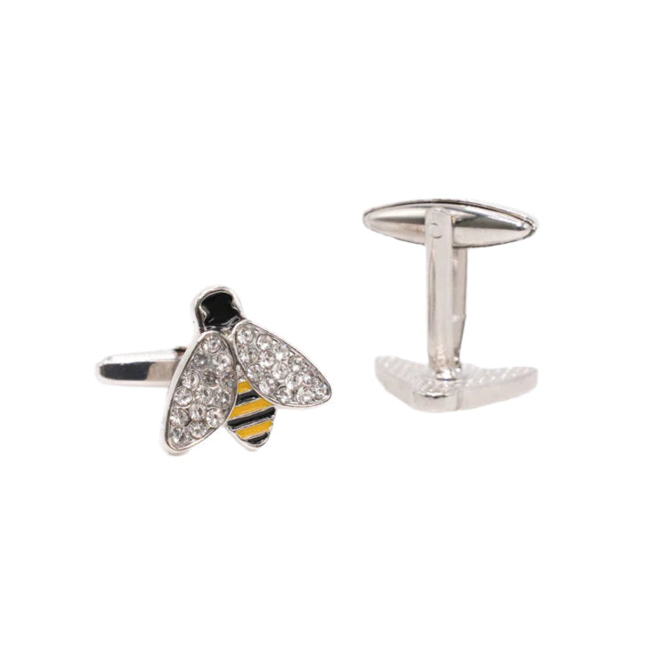 Silver Rhinestone Bumble Bee Design Cuff Links