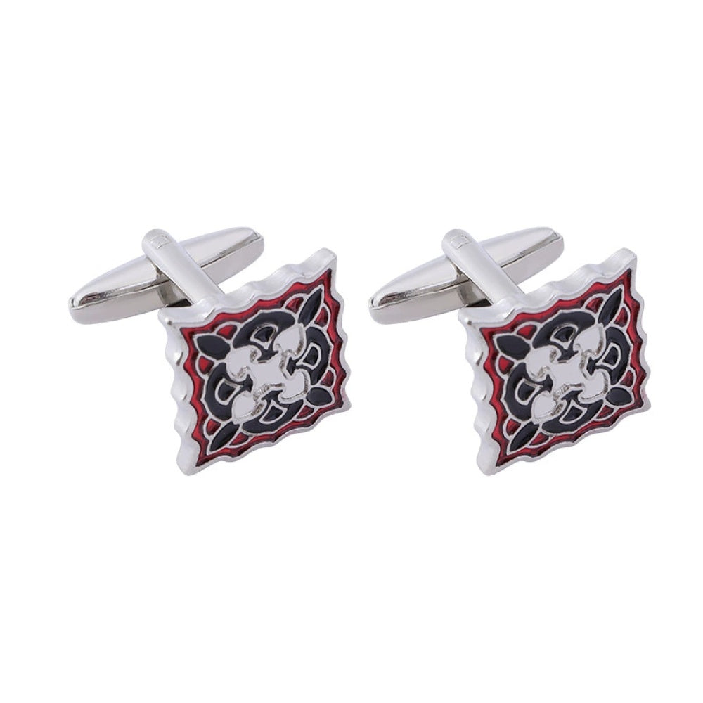 Black Red Square Enamel Design Cuff Links