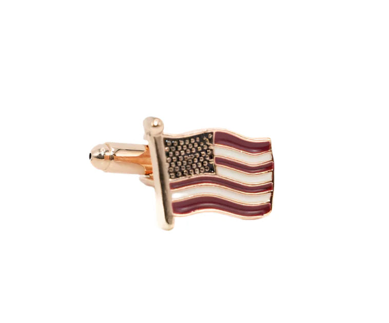 Gold American Flag Wave Cuff Links front