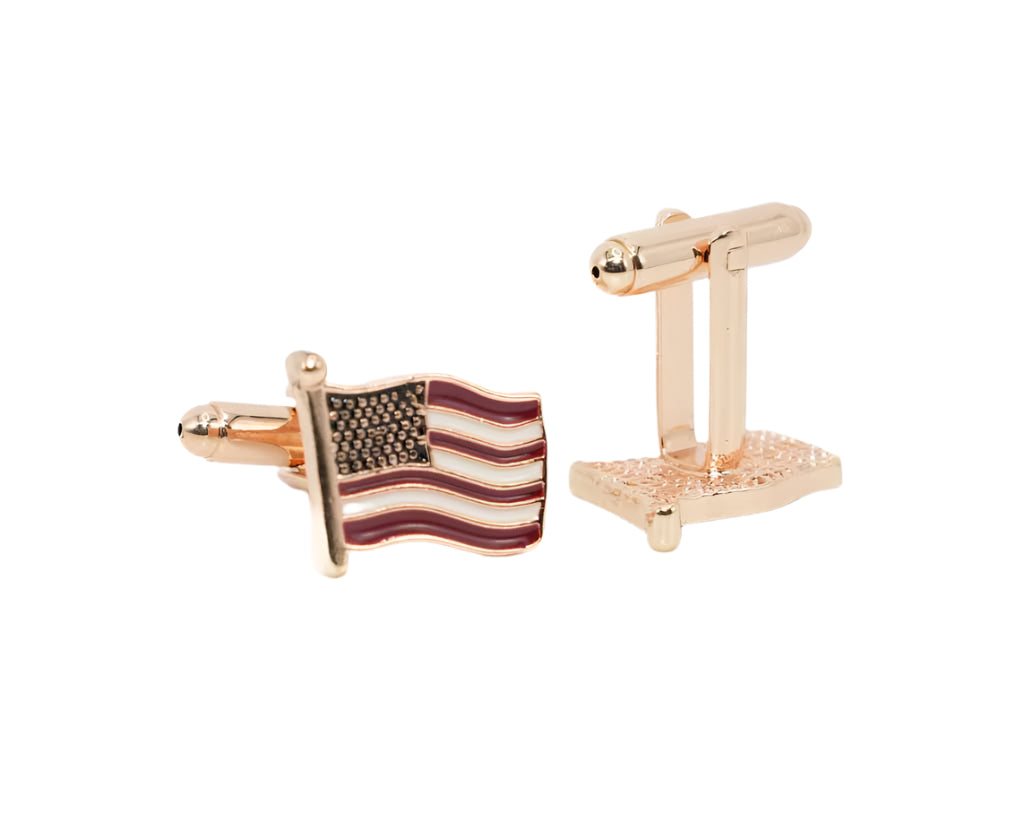 Gold American Flag Wave Cuff Links