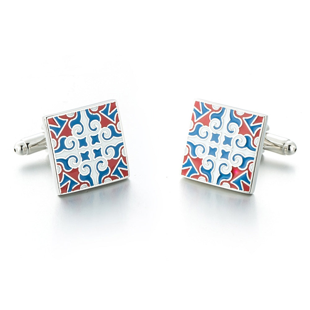 Square Red and Blue Enamel Cuff Links