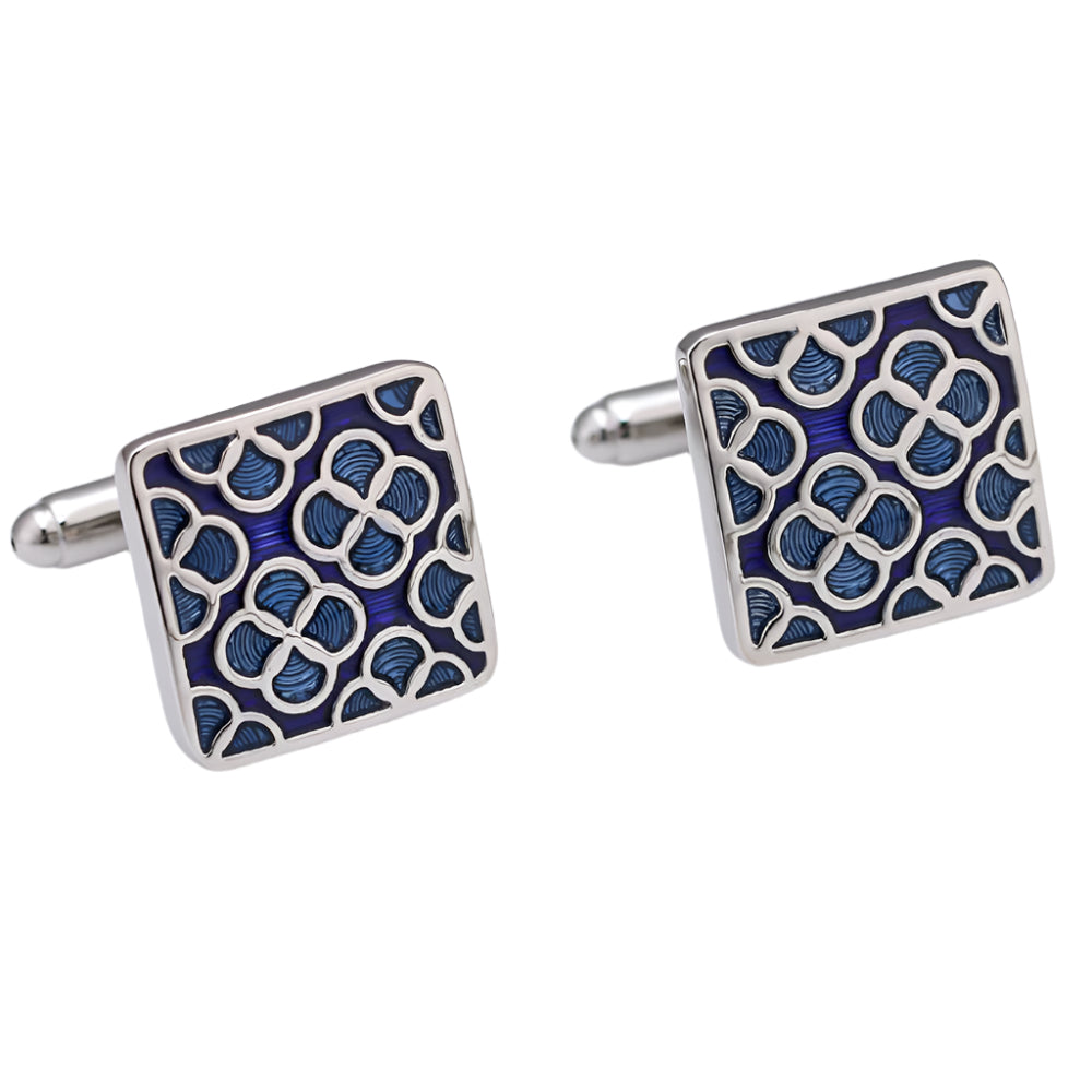 Square Blue Clover Cuff Links