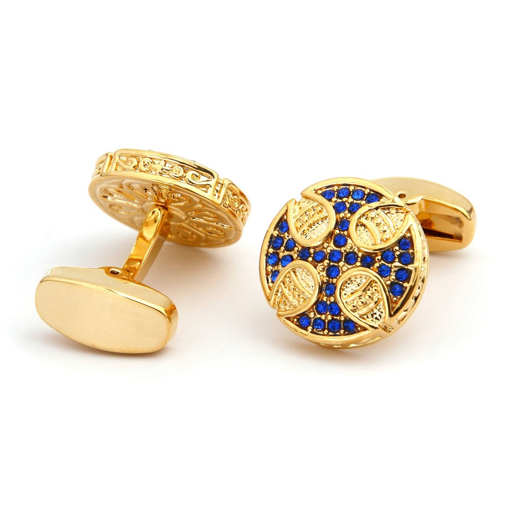 Round Blue Rhinestone Vintage Cuff Links