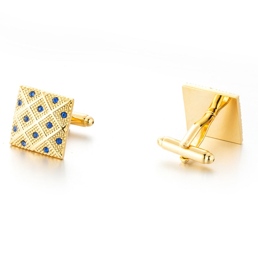 Square Diagonal Cross Blue Rhinestone Cuff Links