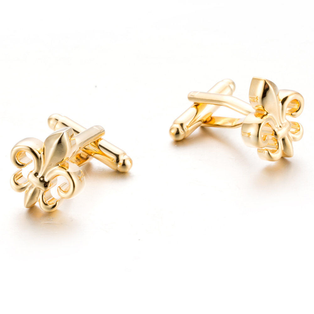 Gold Fleur De Lis Engraved Cuff Links