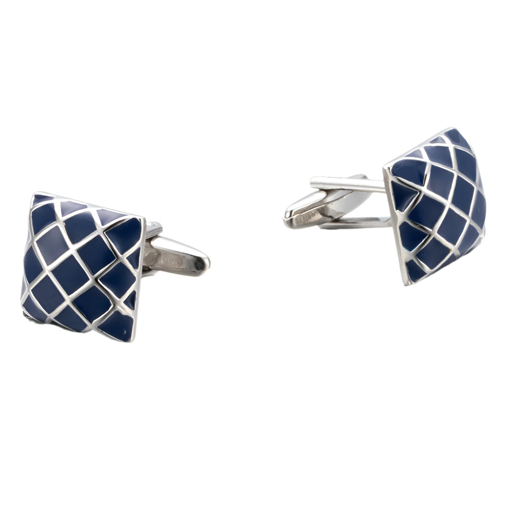 Blue Criss-Cross Engraved Cuff Links