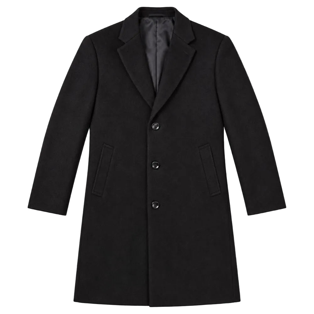 Wool & Cashmere Regular Fit Top Coat 38" Long in Black