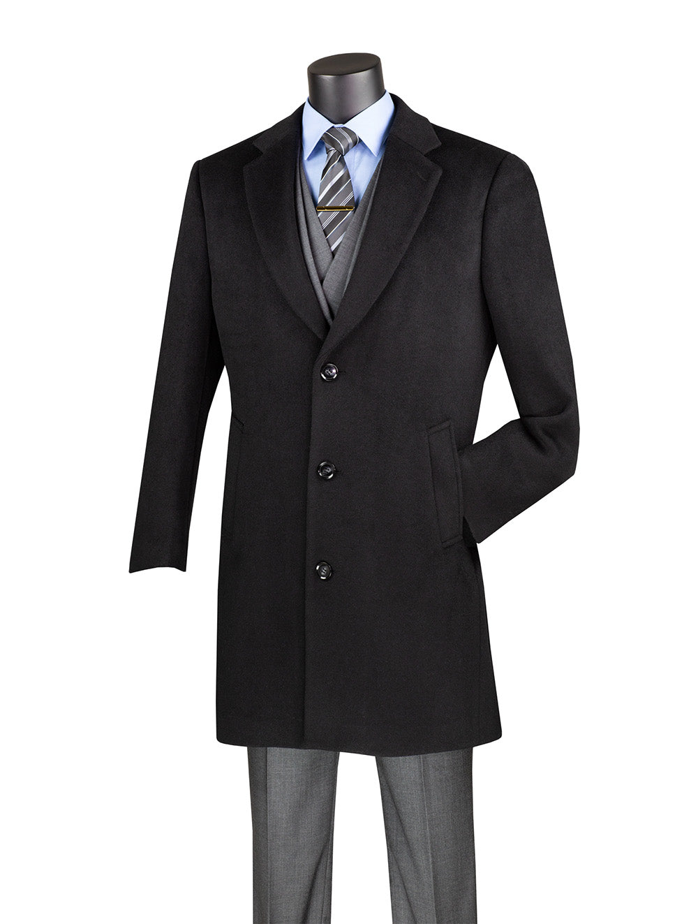 (3XL, 5XL) Wool & Cashmere Regular Fit Top Coat 38" Long in Black