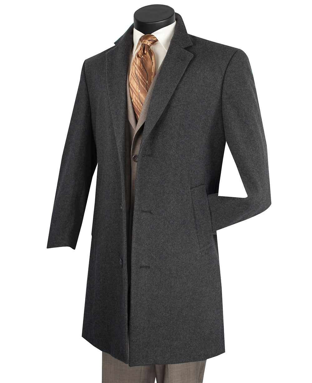 (XL) Wool & Cashmere Regular Fit Top Coat 38" Long in Charcoal