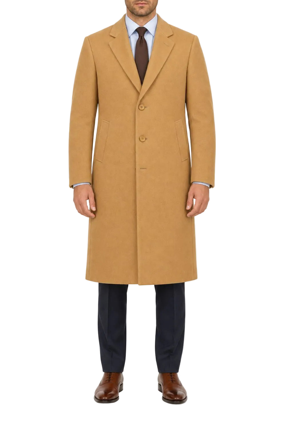Milan Collection - Wool and Cashmere Regular Fit Dress Top Coat 48" Long in Camel