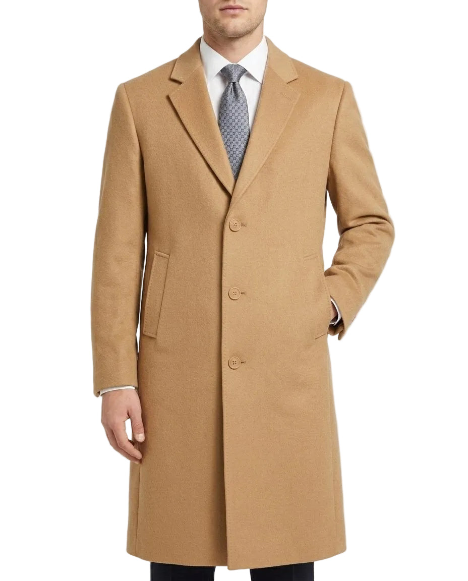 Milan Collection - Wool & Cashmere Regular Fit 48" Full-Length Overcoat in Camel