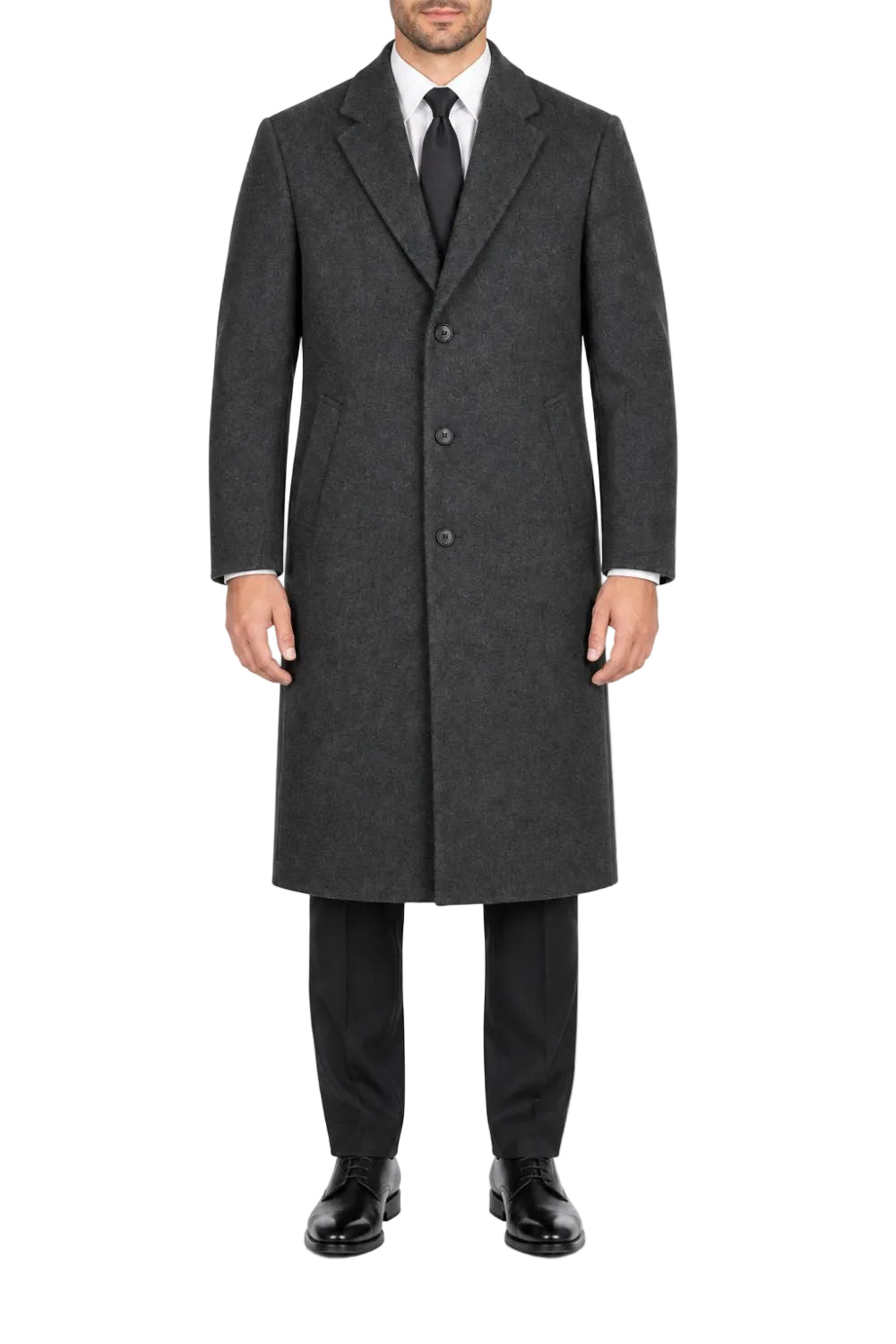 Milan Collection - Wool and Cashmere Regular Fit Dress Top Coat 48" Long in Charcoal