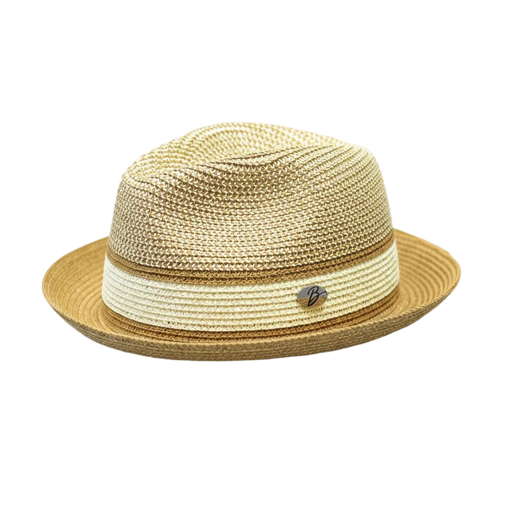 Dante Collection - Men's Two-Tone Braided Snap Brim Fedora Ivory/Cognac