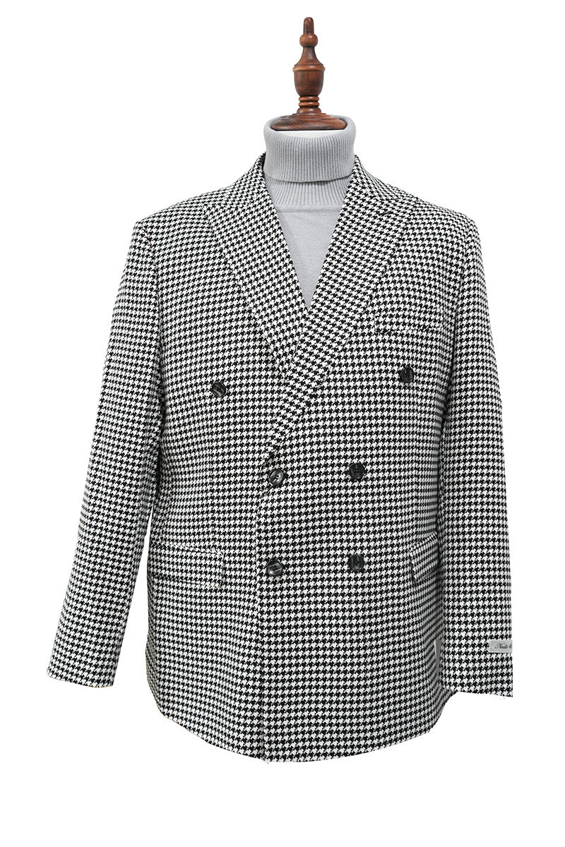 Black Houndstooth Slim Fit Double Breasted Jacket