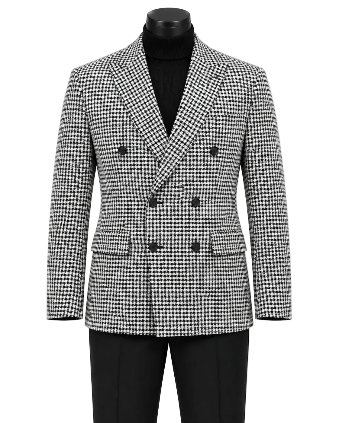 Black Houndstooth Hybrid Fit Double Breasted Jacket