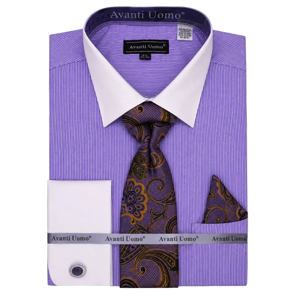 mens lavender dress shirt Men's Regular Fit Pinstripe French Cuff Set Color:IRIS Gossip Girl Wedding Dress Collection_Cabalynn This Big