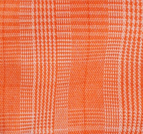 Premium orange plaid French cuff dress shirt set, featuring coordinating tie, pocket square, and elegant cufflinks.