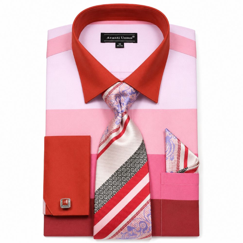 Pink French cuff shirt set with tie, cuff links and pocket square