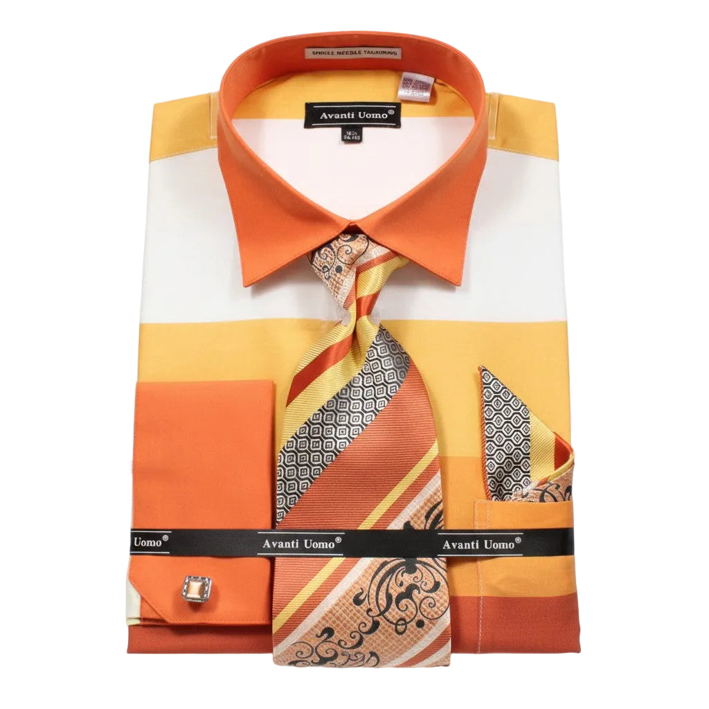 French Cuff Shirt in Yellow with Tie, Cuff Links, and Pocket Square