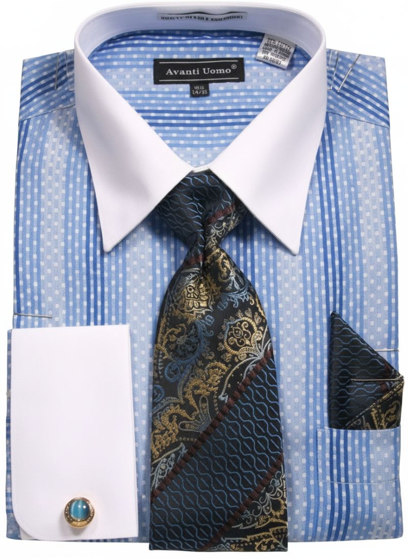 Black Jacquard Stripe French Cuff Dress Shirt Set