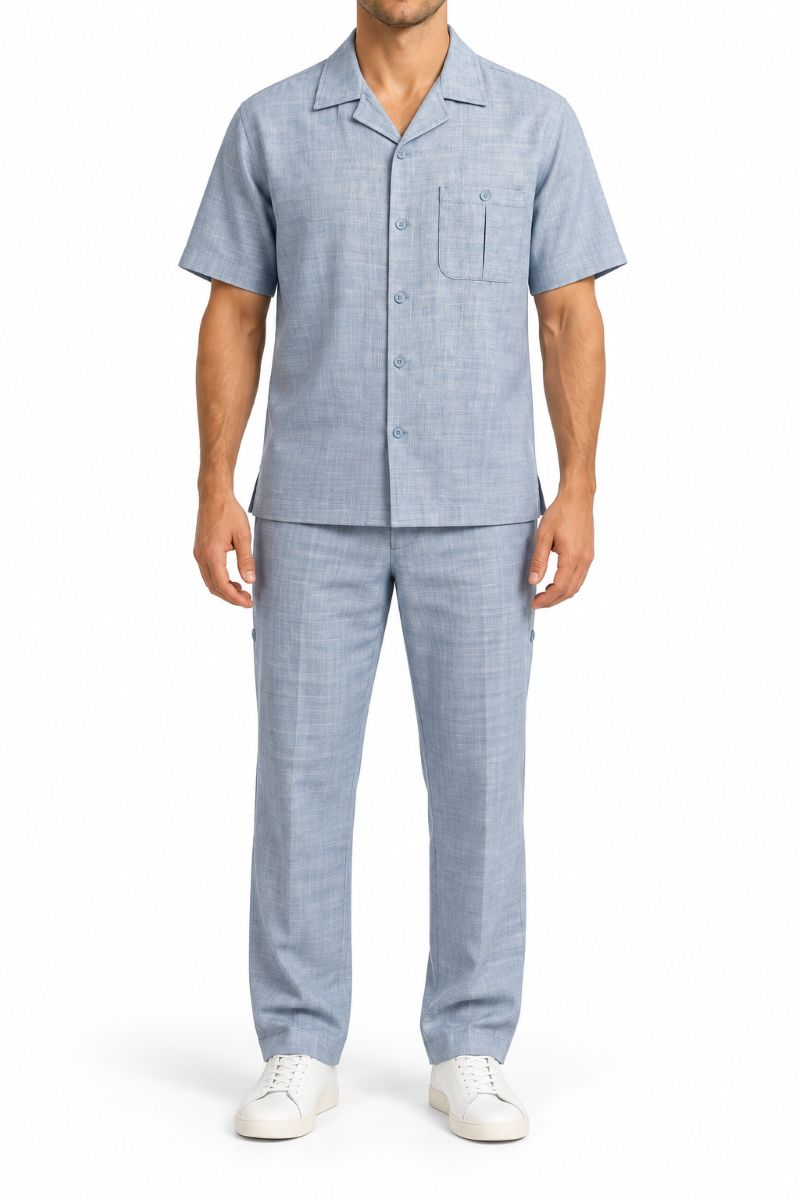 Men's Regular Fit Textured 2-Piece Walking Suit Set - Light Blue