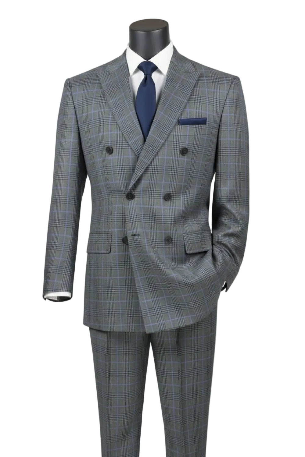 Alexander Collection - Charcoal Double Breasted 2 Piece Suit Regular Fit Tone on Tone Windowpane