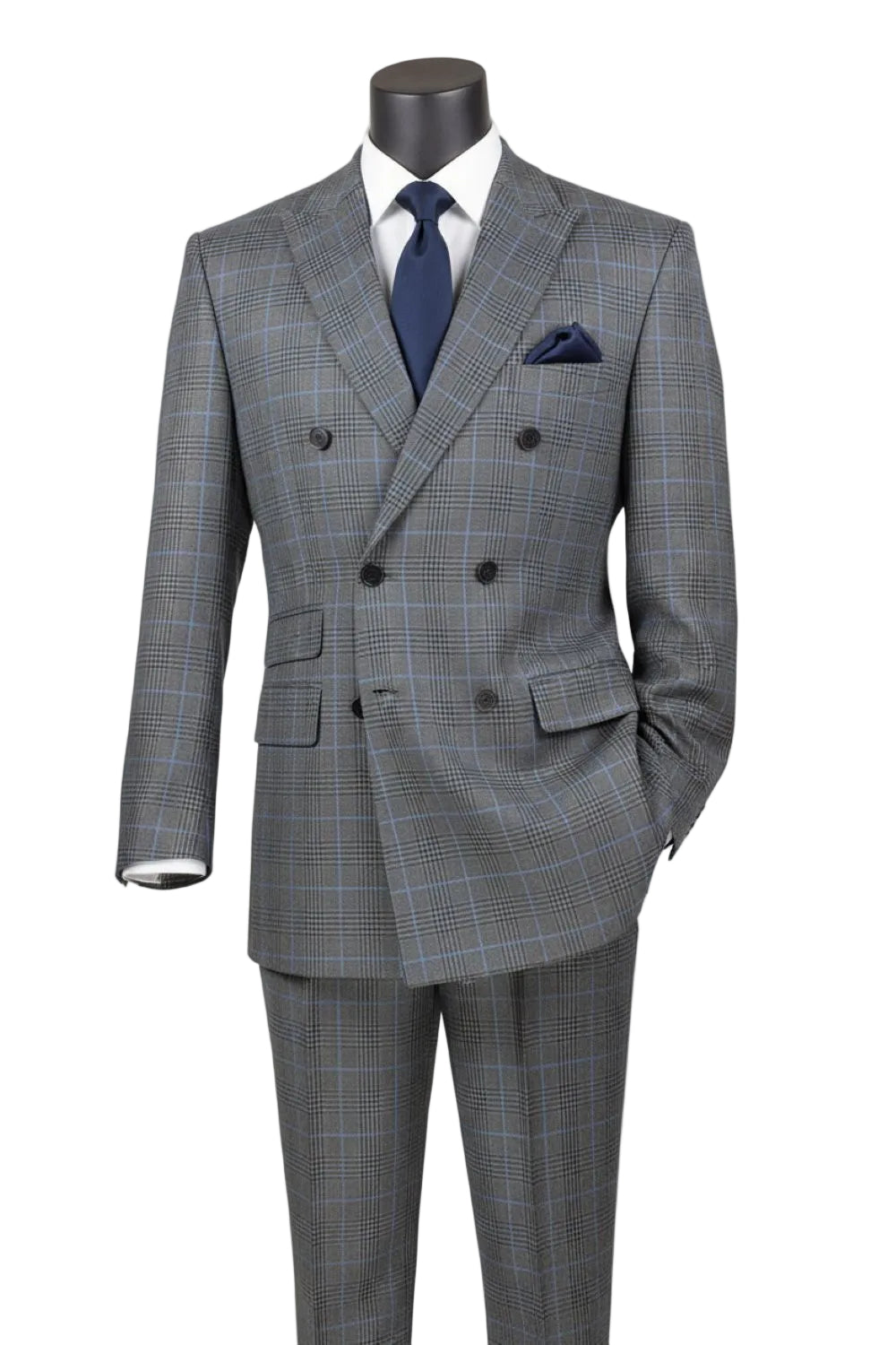 Alexander Collection - Charcoal Double Breasted 2 Piece Suit Regular Fit Tone on Tone Windowpane