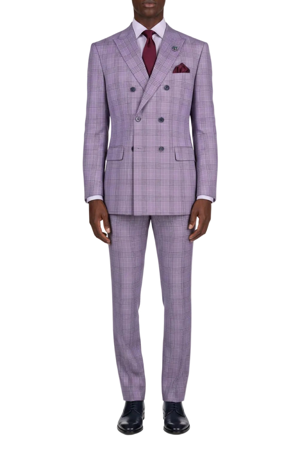 Regular Fit Light Purple Glen Plaid Double Breasted 2-Piece Suit
