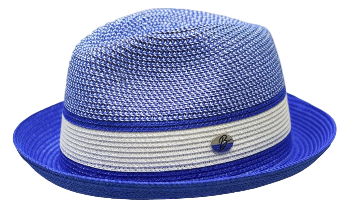 Men's Two-Tone Braided Snap Brim Fedora Royal/White