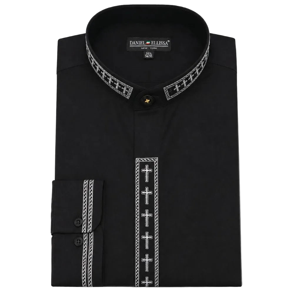 embroidered dress shirts mens Men's Regular Fit Banded Collar Convertible Cuff Shirt remarketing Black asymmetric sheer bottom A mens embroidered linen Women's size:2X US women's numeric