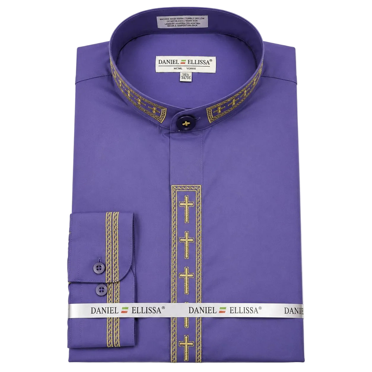 Men's Regular Fit Banded Collar Embroidered Convertible Cuff Shirt