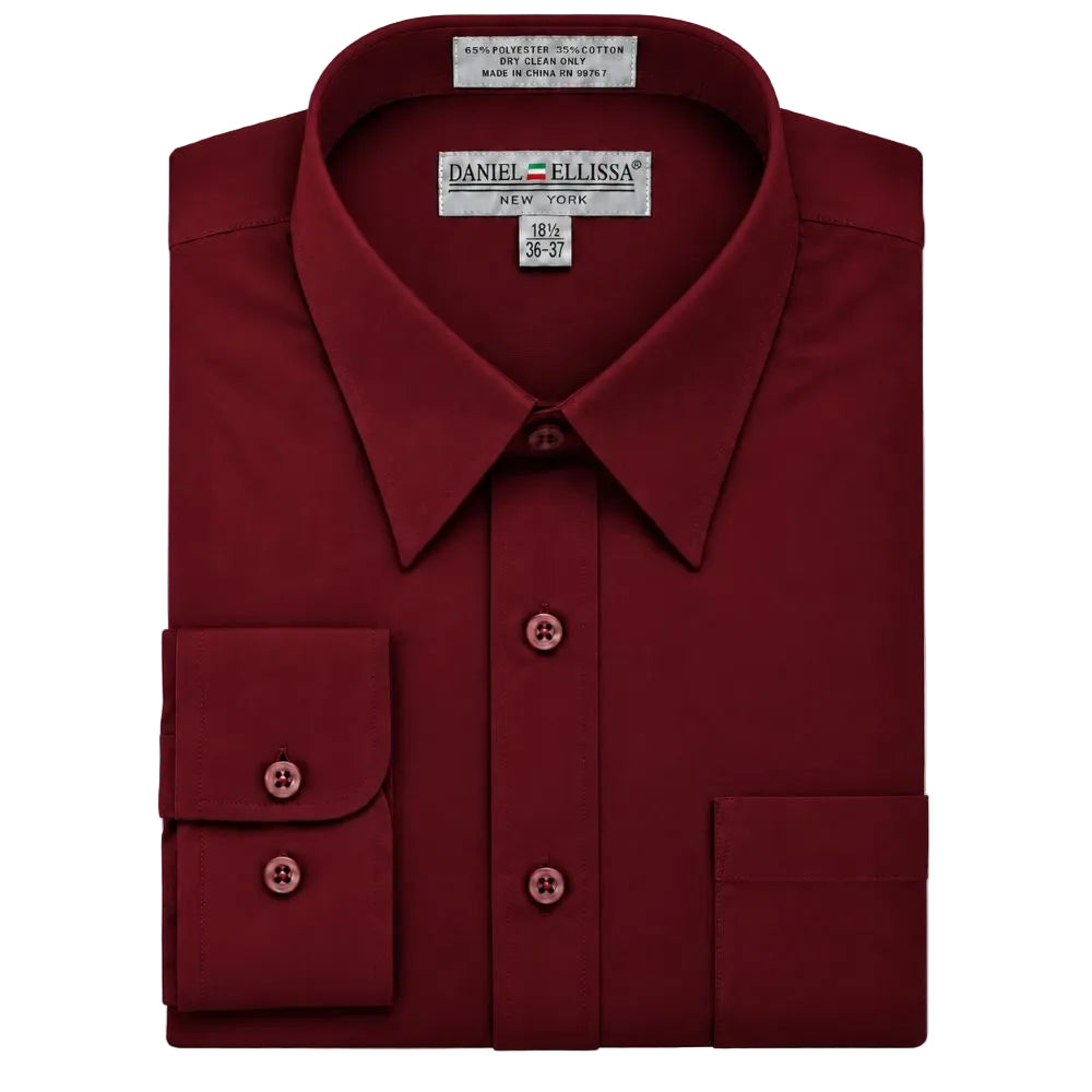 Basic Dress Shirt Convertible Cuff Regular Fit in Burgundy