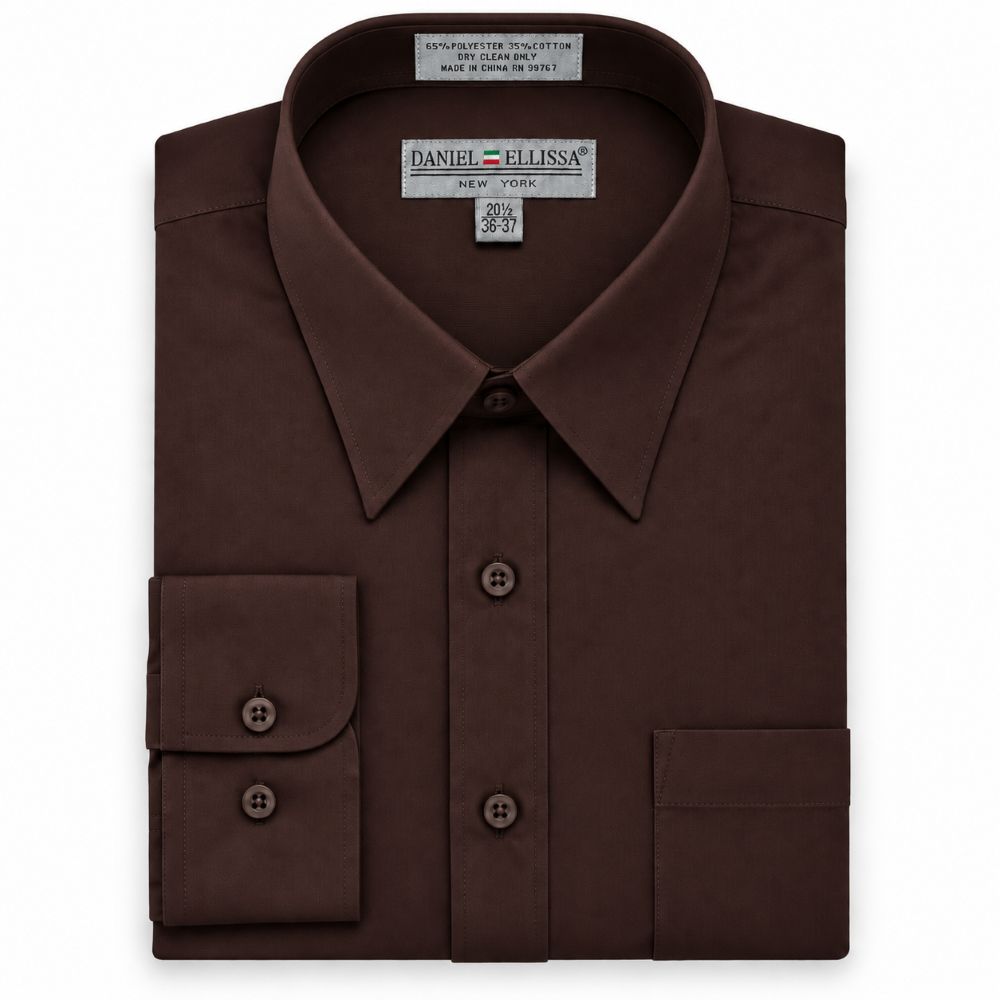 Basic Dress Shirt Convertible Cuff Regular Fit in Dark Brown