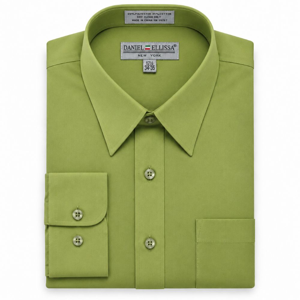 Basic Dress Shirt Convertible Cuff Regular Fit in Dark Lime