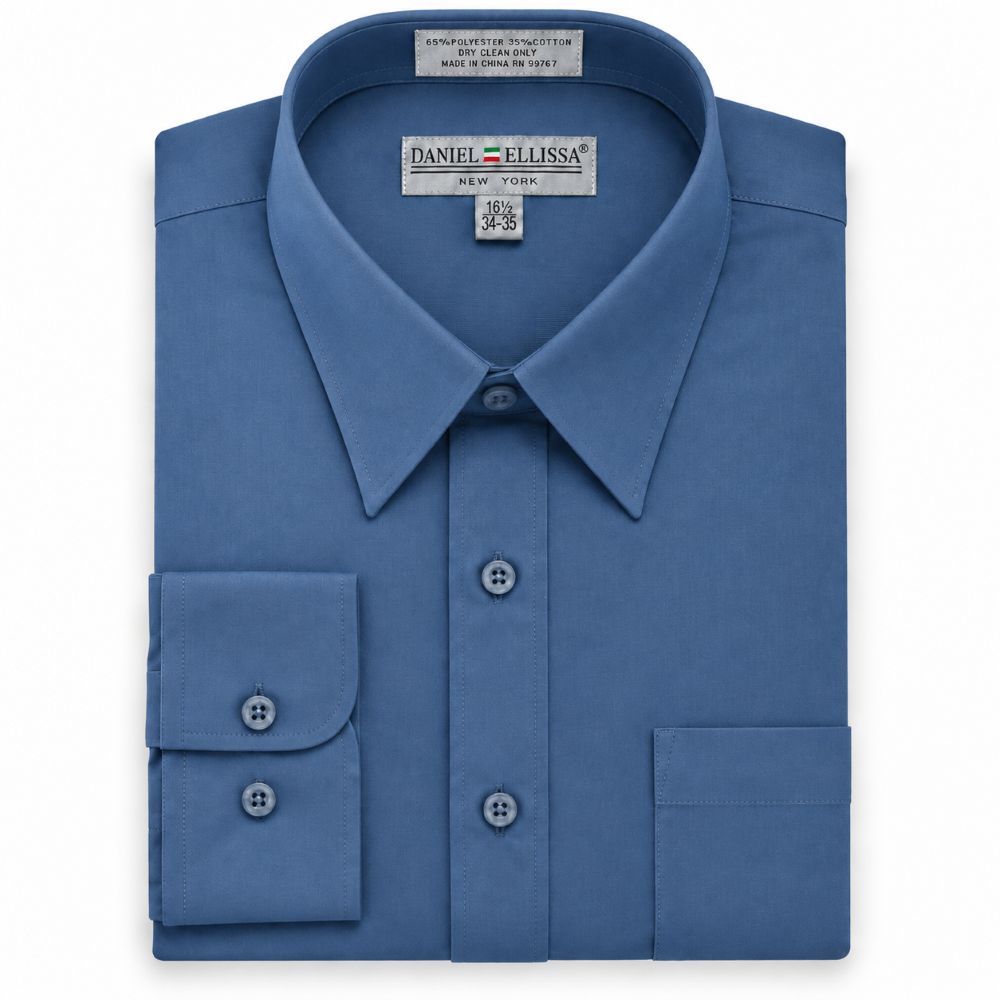 Basic Dress Shirt Convertible Cuff Regular Fit in Denim Blue