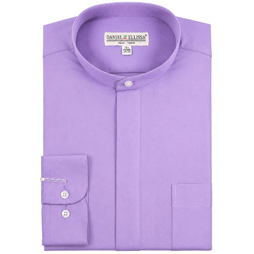 Lavender regular fit men's banded collar convertible cuff dress shirt