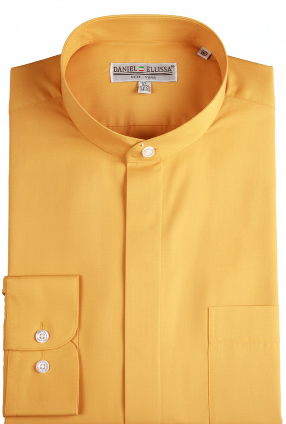 Basic Banded Collar Convertible Cuff Dress Shirt in Honey Gold