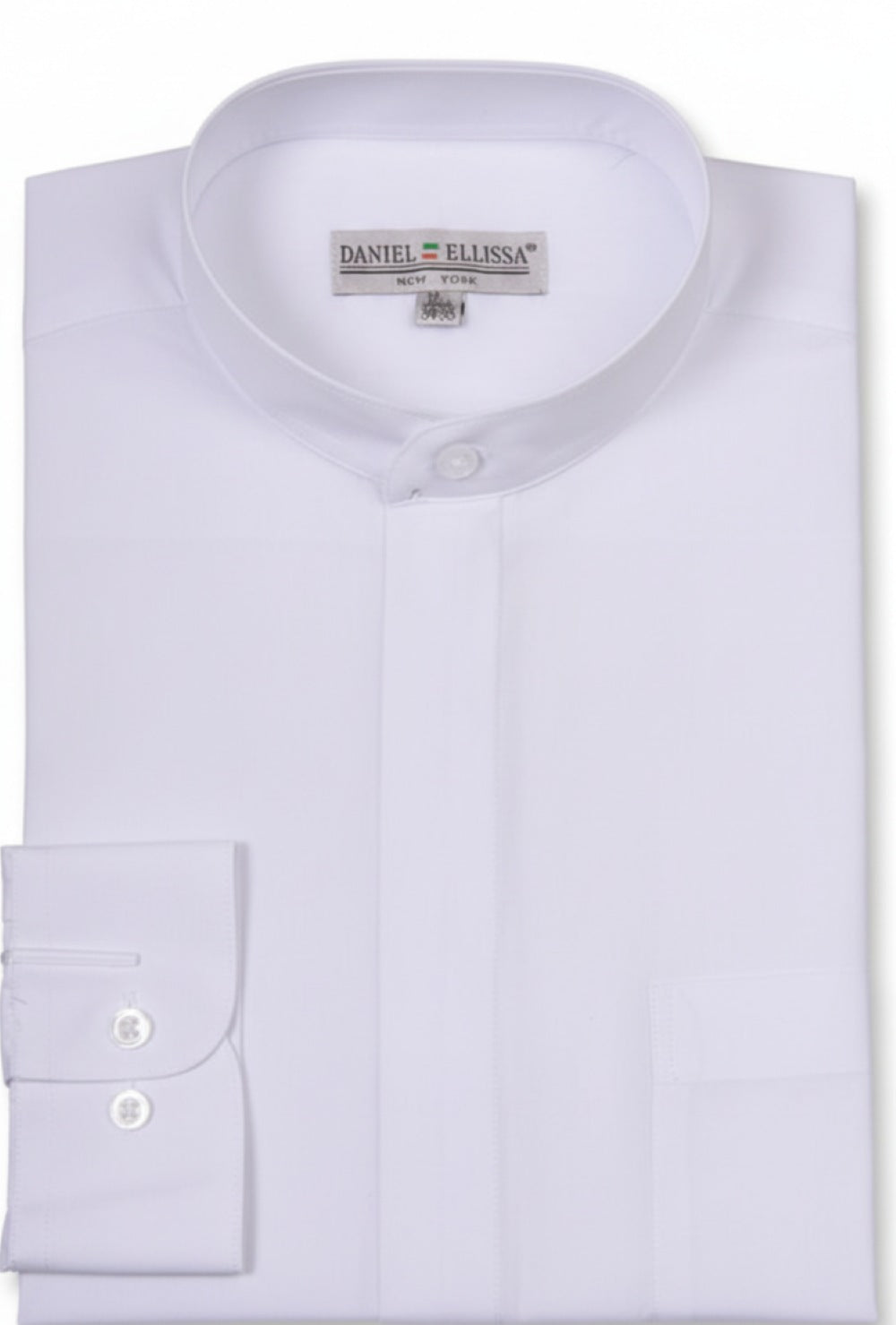 Basic Banded Collar Convertible Cuff Dress Shirt in White